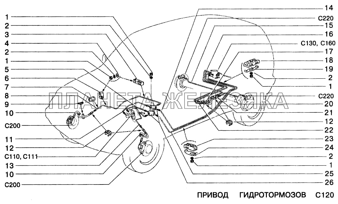 Привод гидротормозов ВАЗ-2123