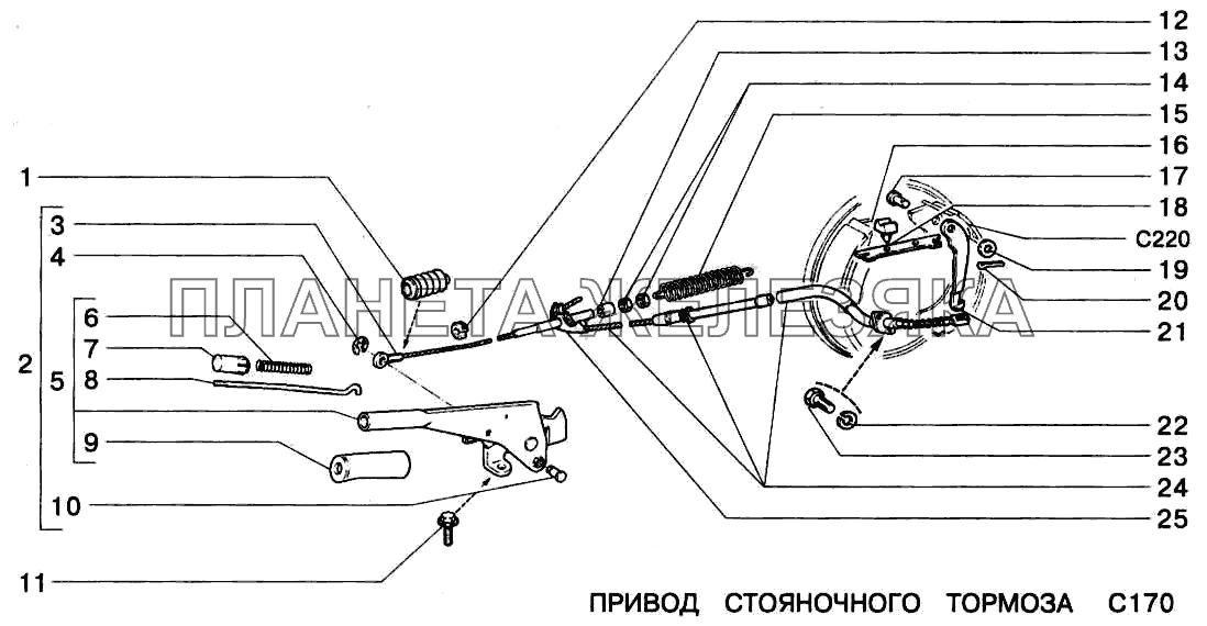 Привод стояночного тормоза ВАЗ-2123