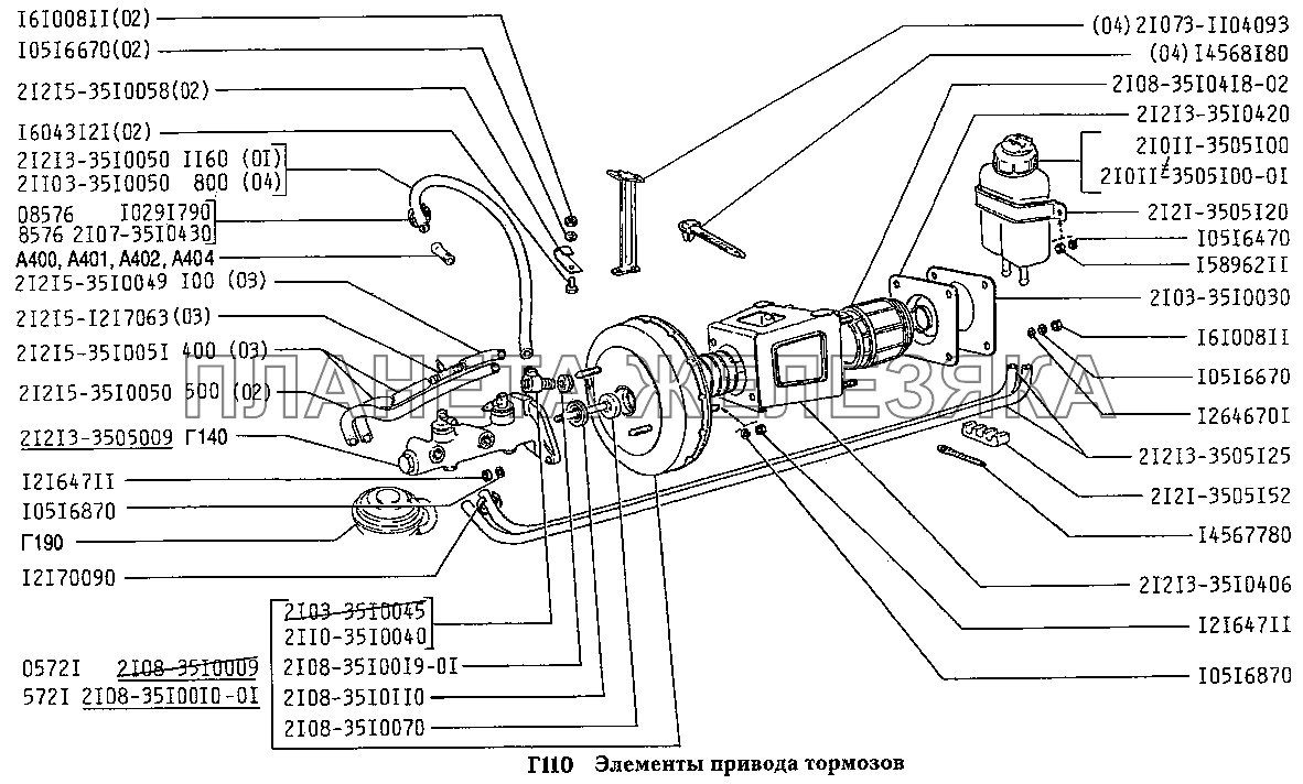 Элементы привода тормозов ВАЗ-2131