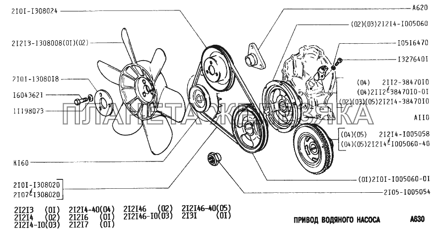 Привод водяного насоса ВАЗ-2131