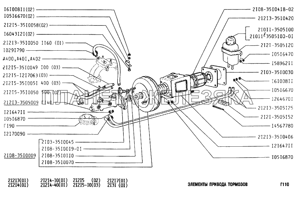 Элементы привода тормозов ВАЗ-2131