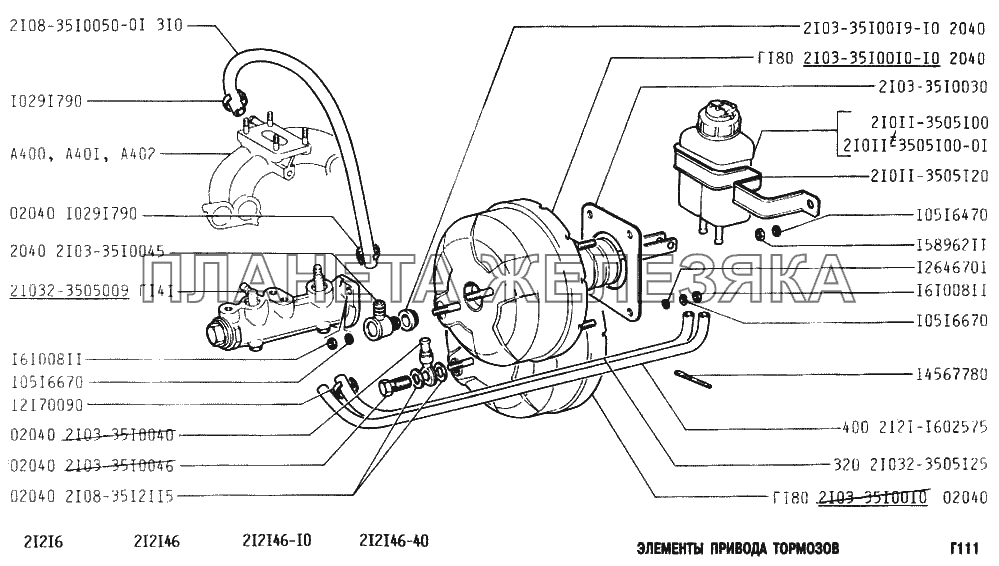 Элементы привода тормозов ВАЗ-2131