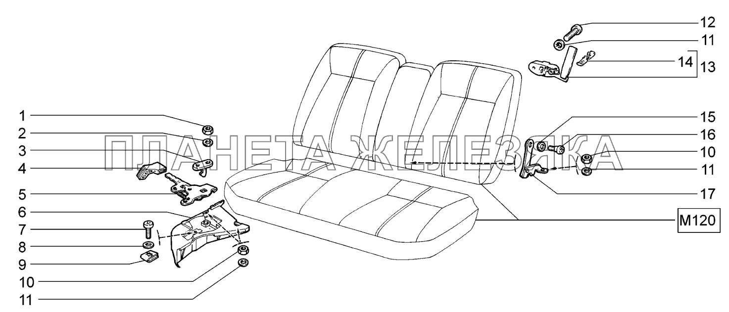 Механизм установки заднего сиденья ВАЗ-2170 