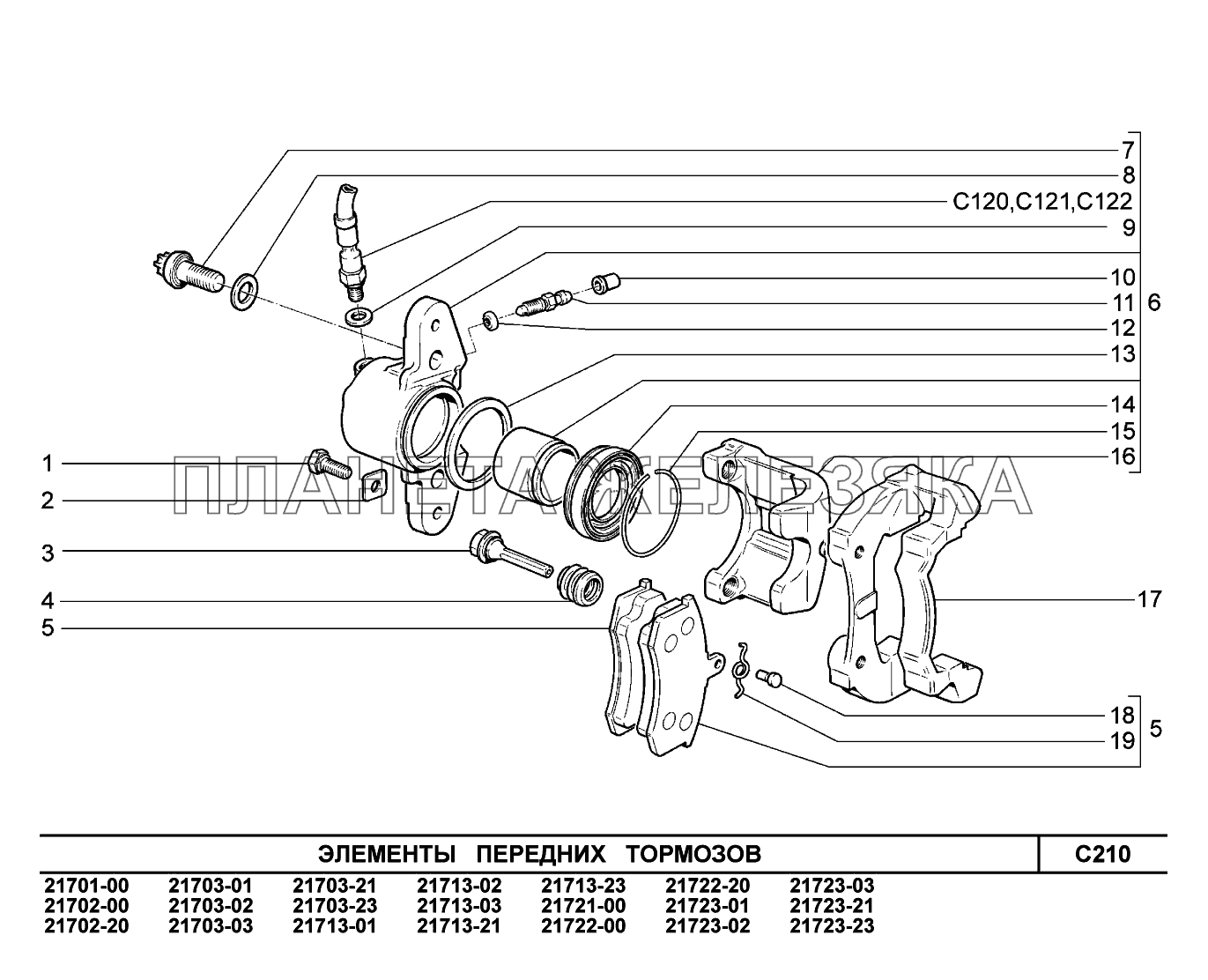 C210. Элементы передних тормозов ВАЗ-2170 