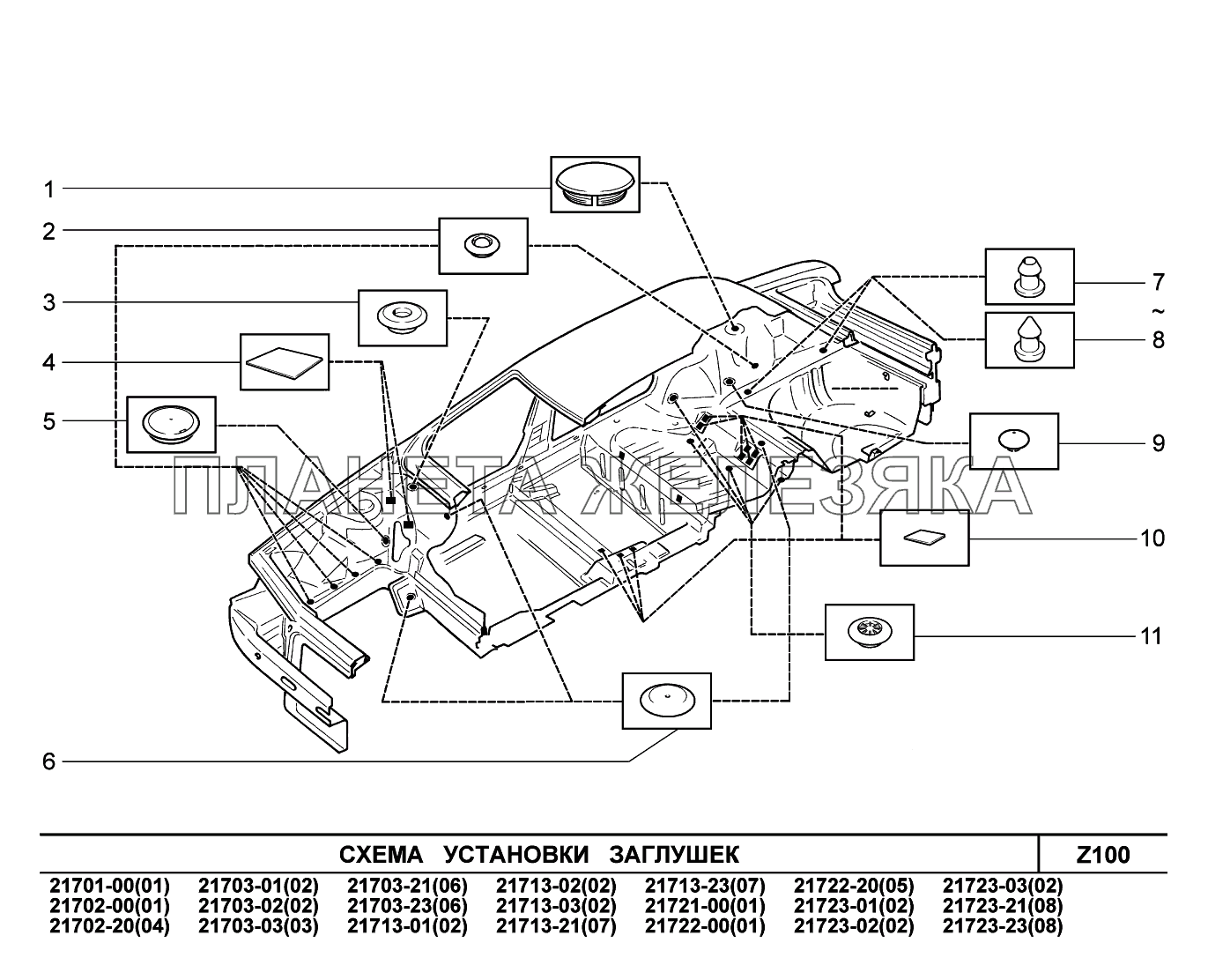 Z100. Схема установки заглушек ВАЗ-2170 