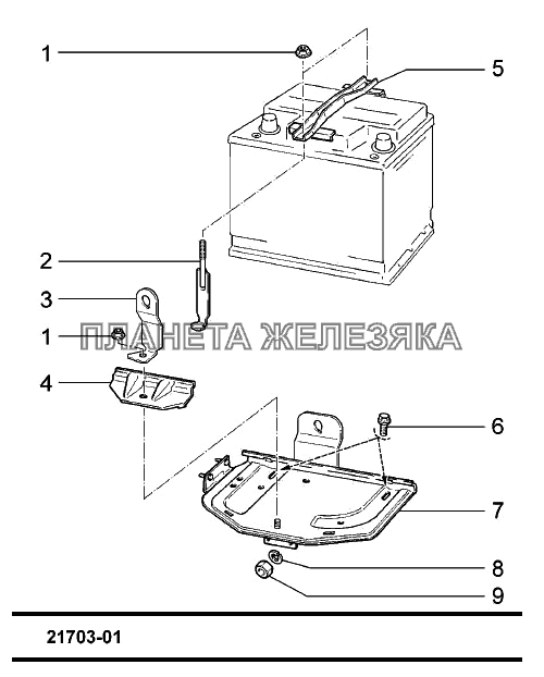 Установка батареи аккумуляторной ВАЗ-2170 