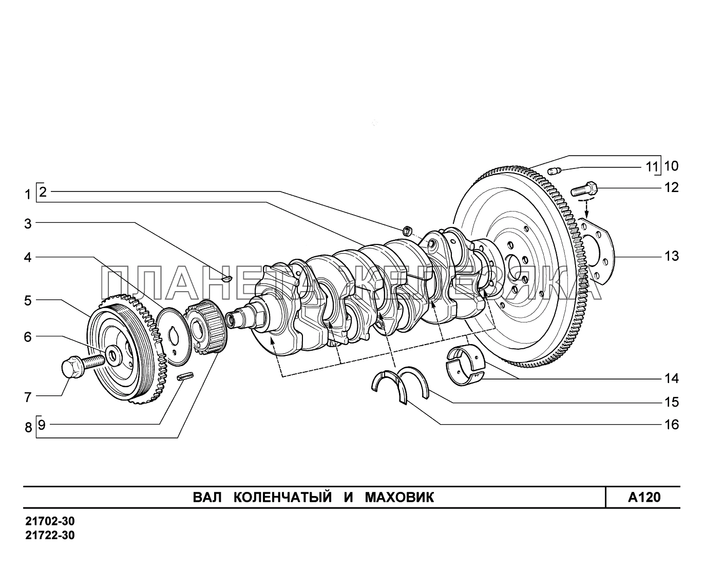 A120. Вал коленчатый и маховик ВАЗ-2170 