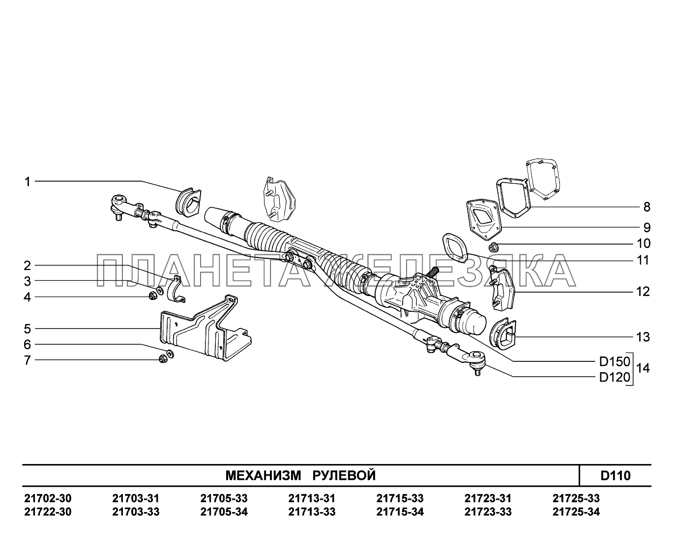 D110. Механизм рулевой ВАЗ-2170 