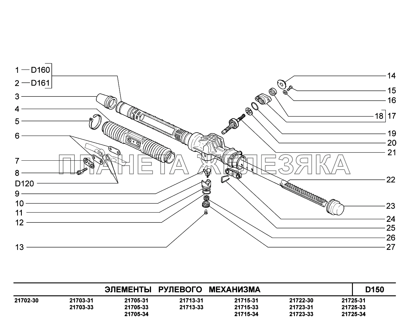 D150. Элементы рулевого механизма ВАЗ-2170 