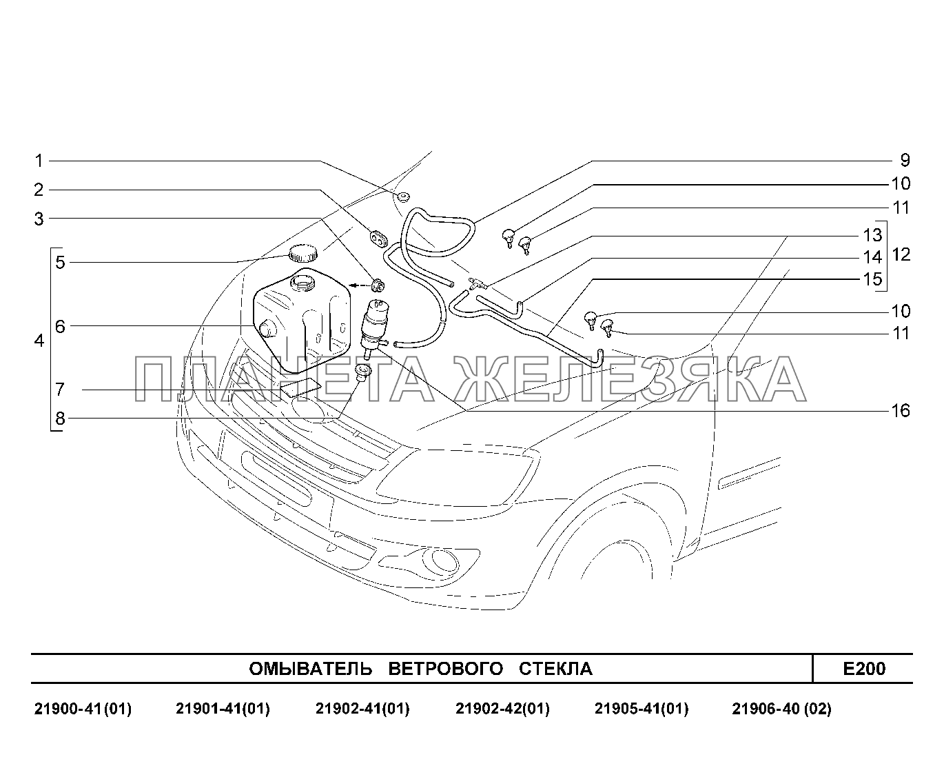 E200. Омыватель ветрового стекла Lada Granta-2190