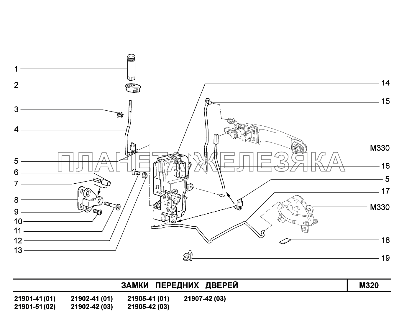 M320. Замки передних дверей Lada Granta-2190