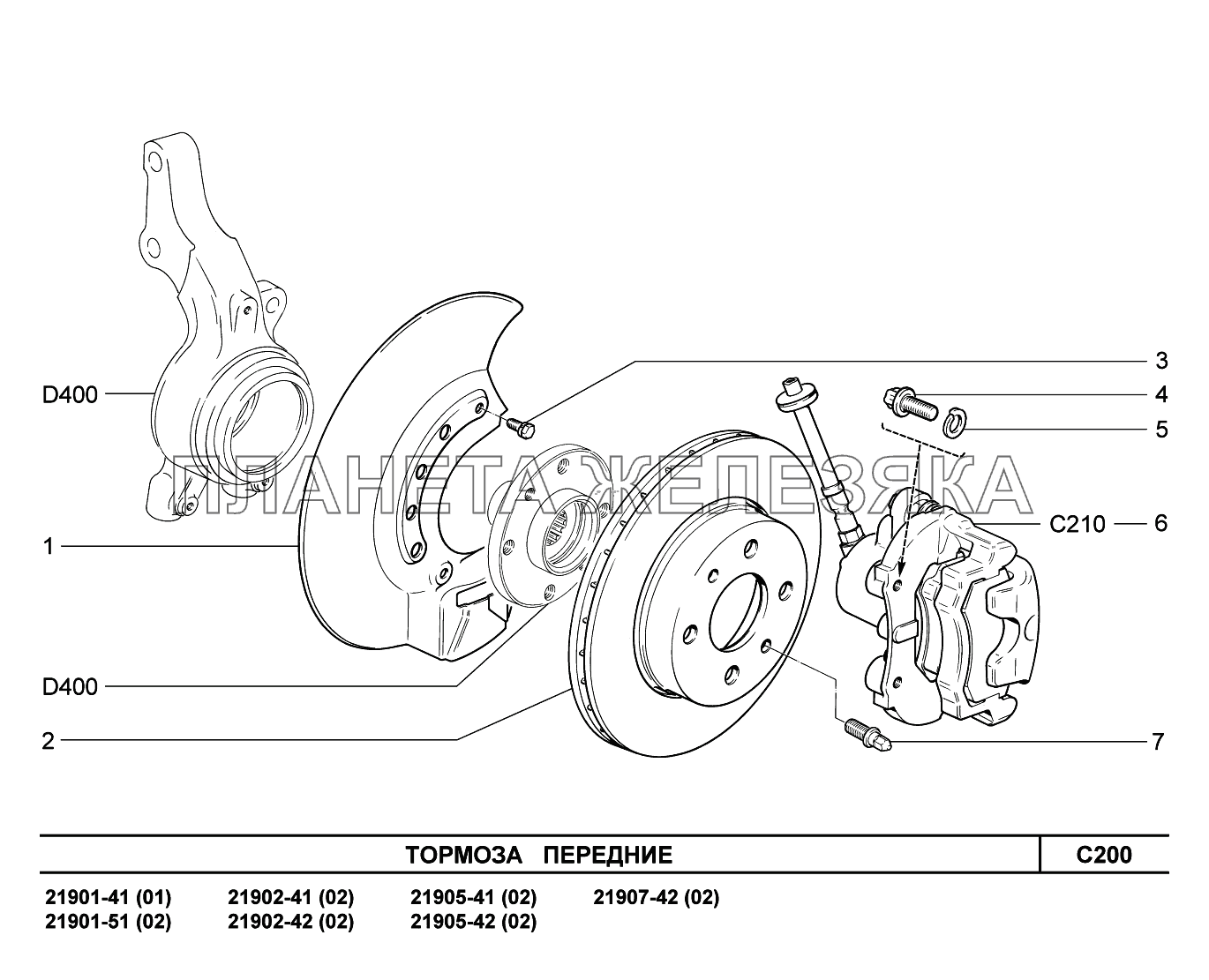C200. Тормоза передние Lada Granta-2190