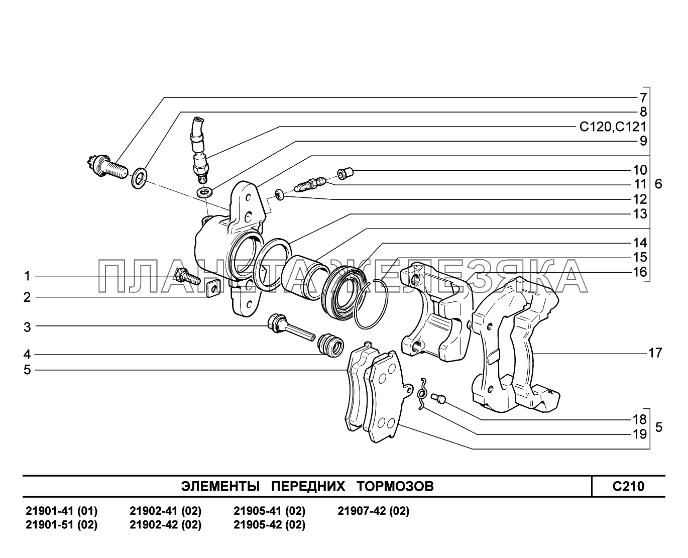 C210. Элементы передних тормозов Lada Granta-2190