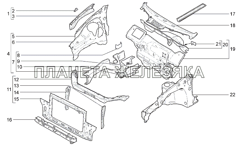 Каркас передка Lada Granta-2190