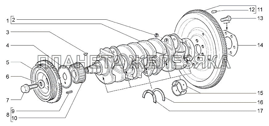 Вал коленчатый и маховик А121 Lada Granta-2190