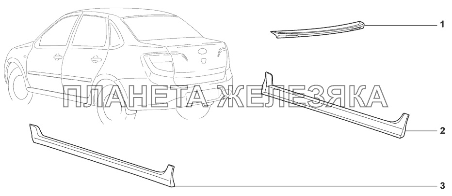 Обтекали порогов и спойлер крышки багажника Lada Granta sport (доп.)