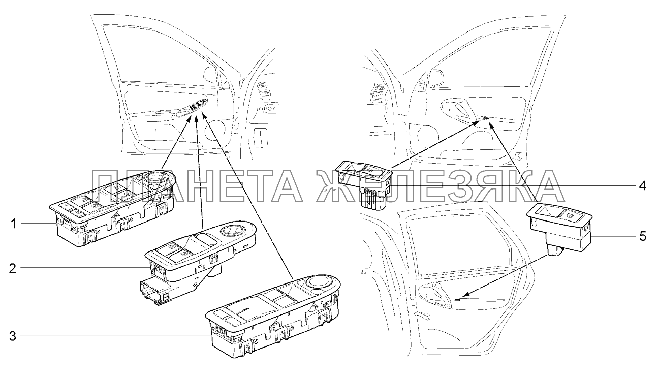 Модуль двери водителя и переключатели стеклоподъёмников Lada Kalina 2192, 2194