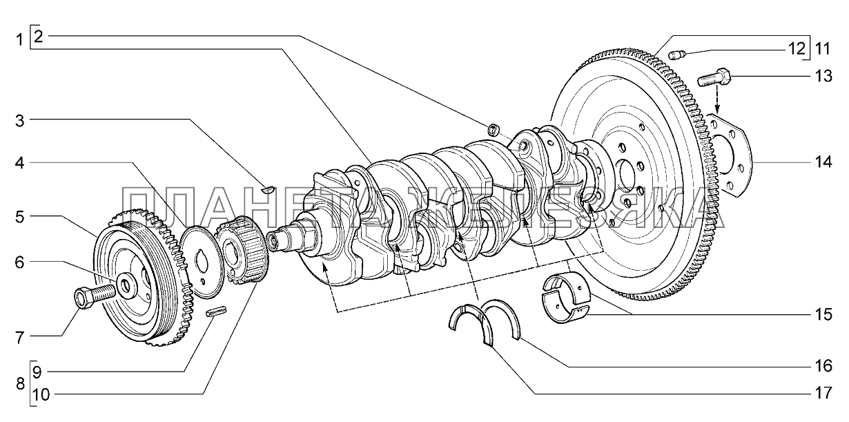 Вал коленчатый и маховик Lada Kalina 2192, 2194