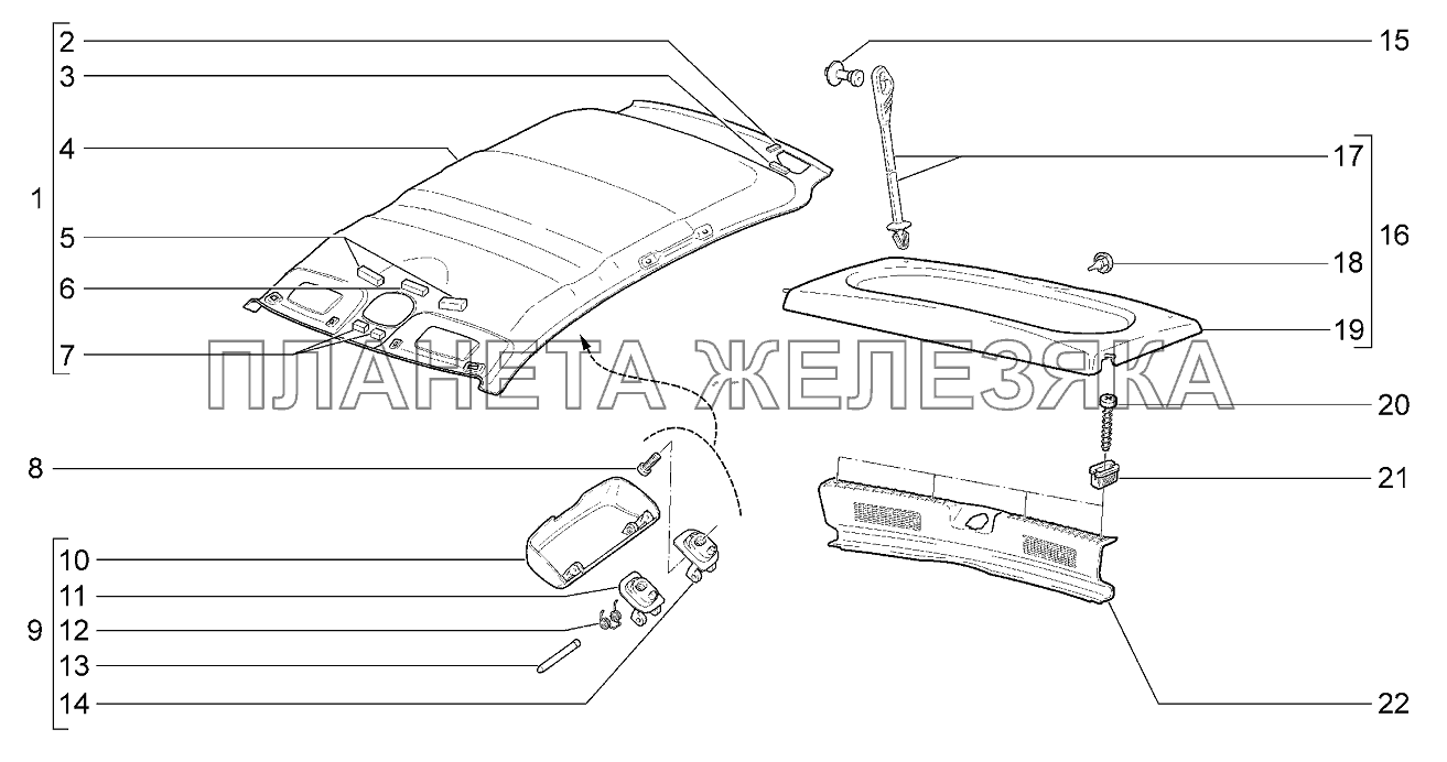 Обивка крыши, задка и полки багажника Lada Kalina 2192, 2194