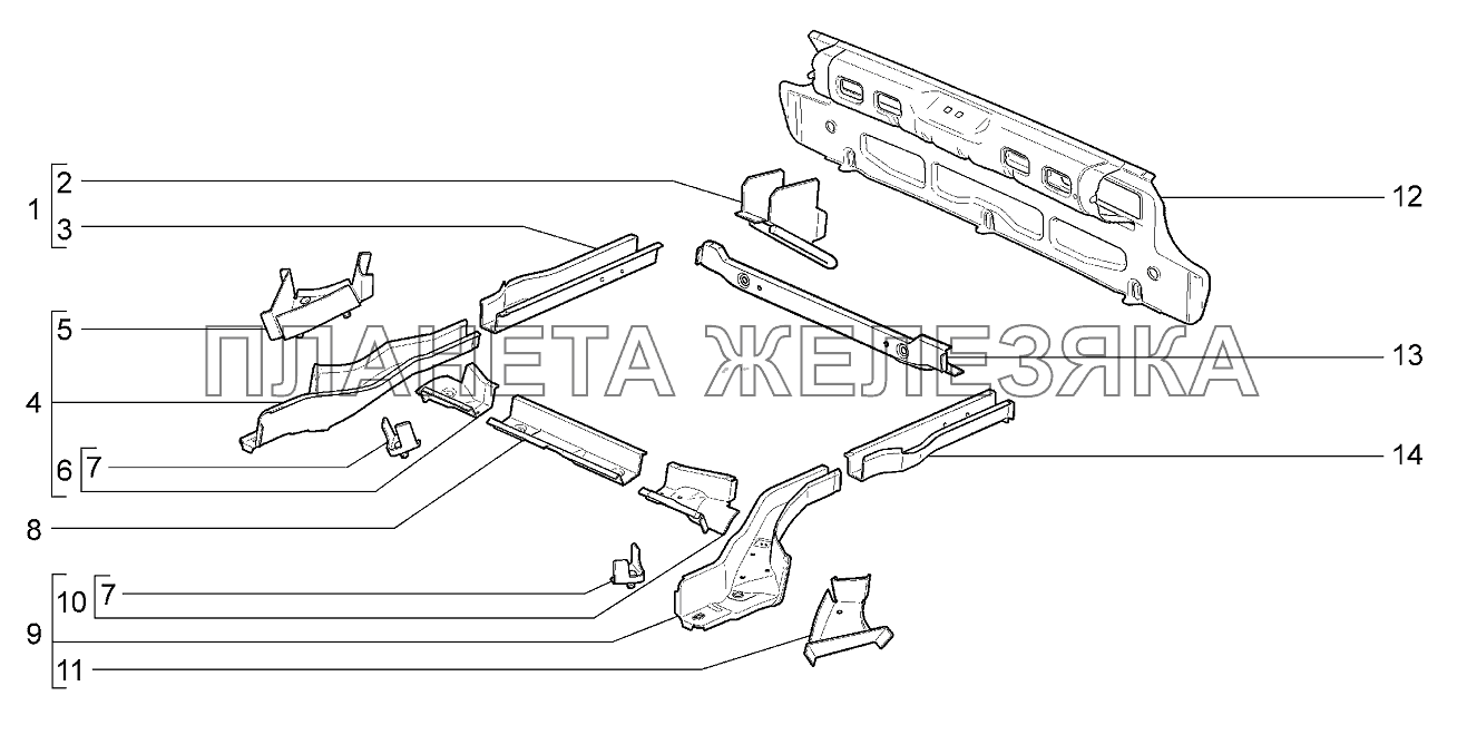 Каркас заднего пола Lada Kalina 2192, 2194