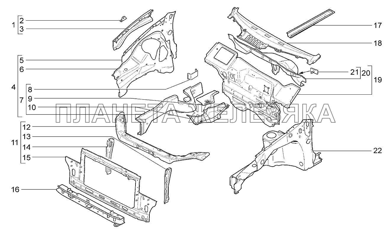 Каркас передка Lada Kalina 2192, 2194