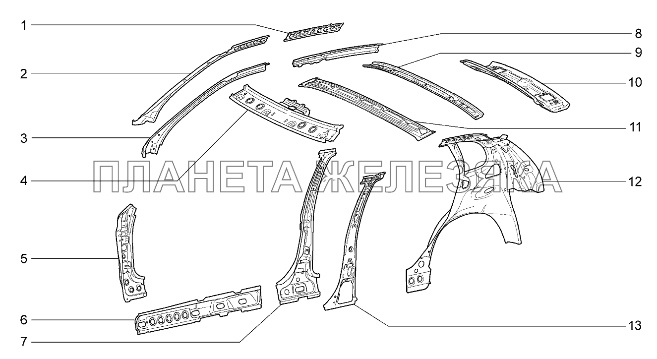 Каркас боковины и задка Lada Kalina 2192, 2194