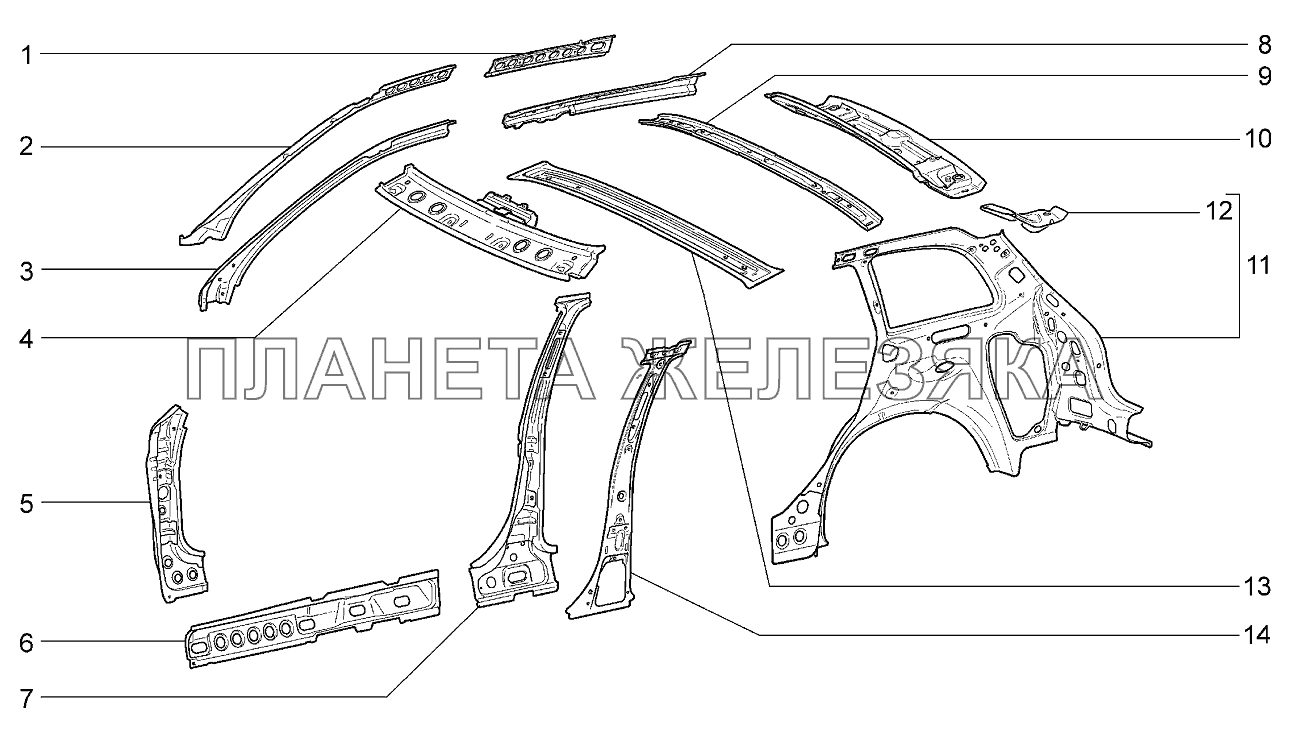 Каркас боковины и задка Lada Kalina 2192, 2194