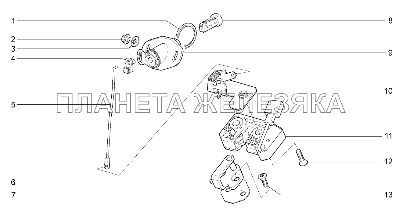 Замок и фиксатор двери задка Lada Kalina 2192, 2194