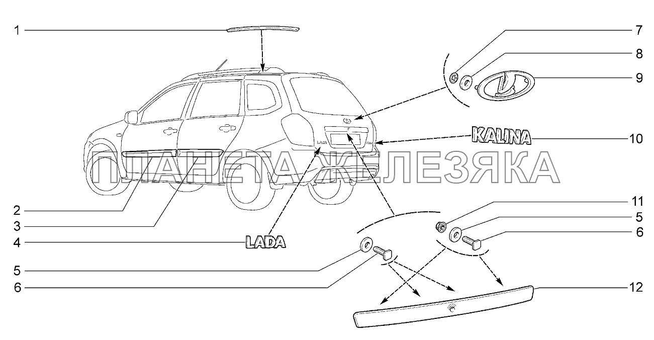 Орнаменты и накладки облицовочные Lada Kalina 2192, 2194