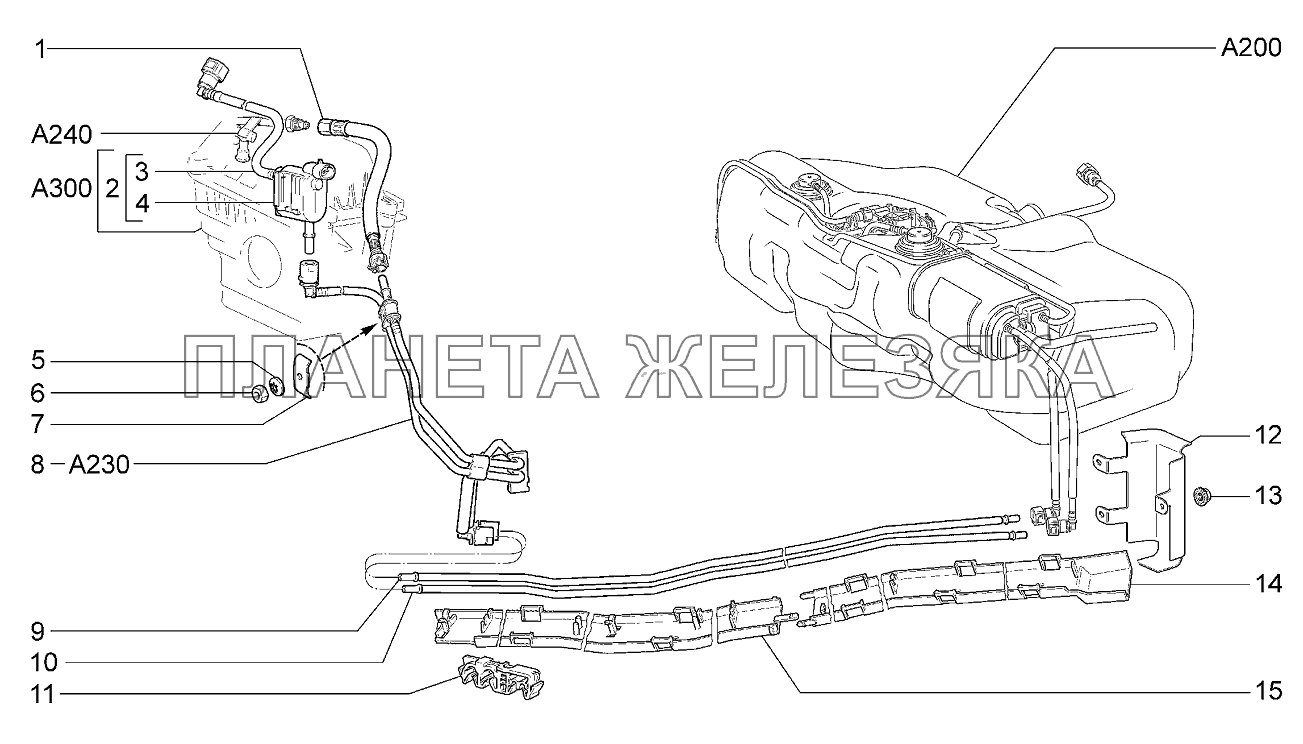 Трубопроводы топливный и паровой Lada Kalina 2192, 2194