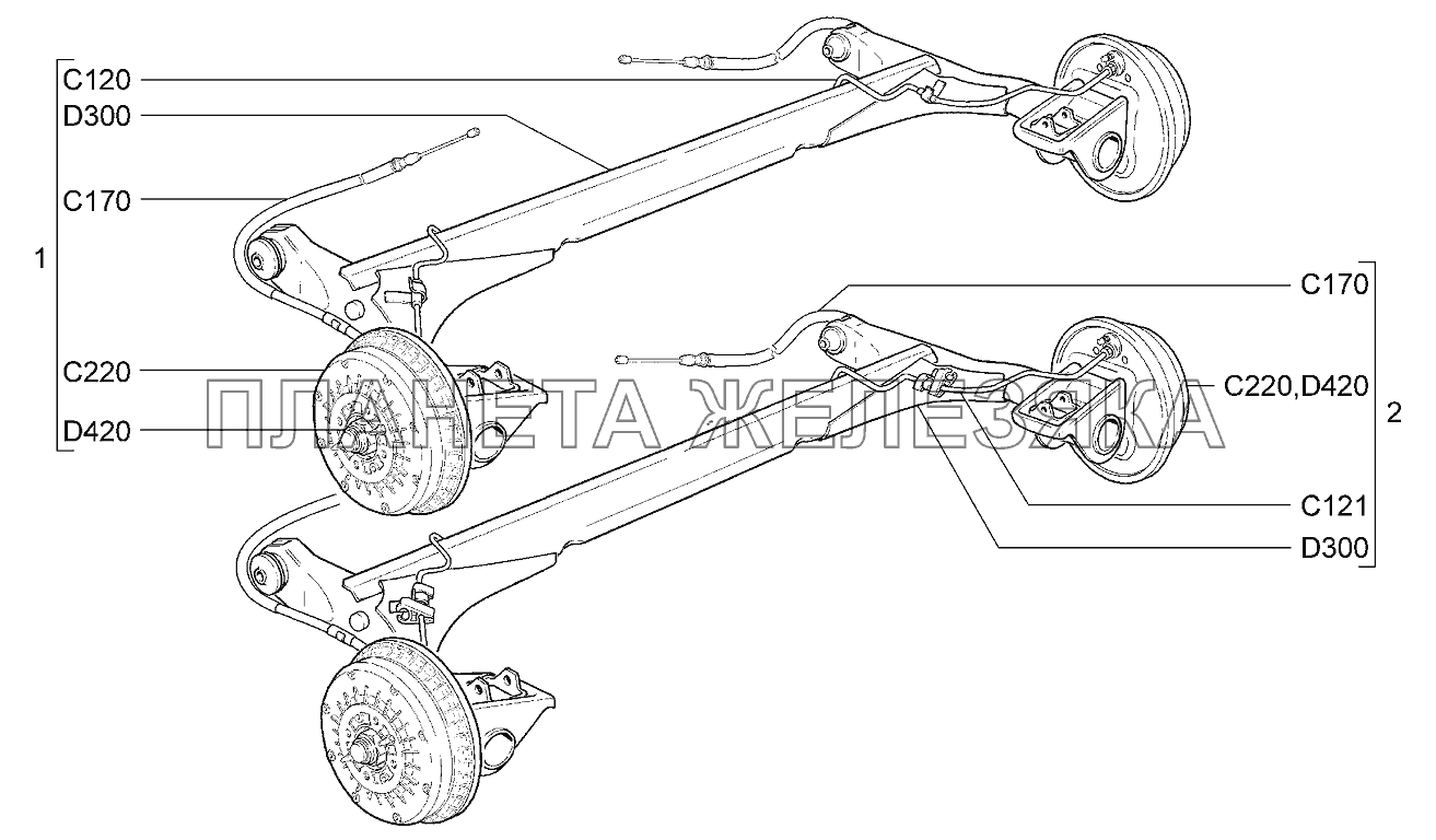 Рычаги задней подвески с тормозами Lada Kalina 2192, 2194