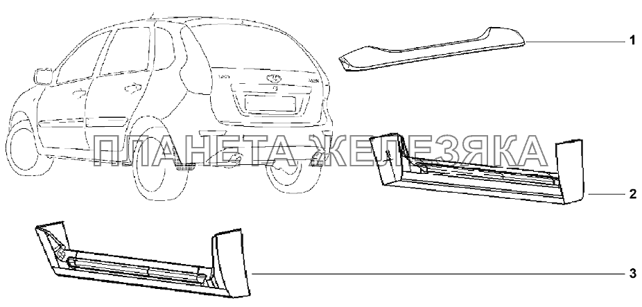 Обтекатели порогов и спойлер двери задка Lada Kalina sport (доп.)