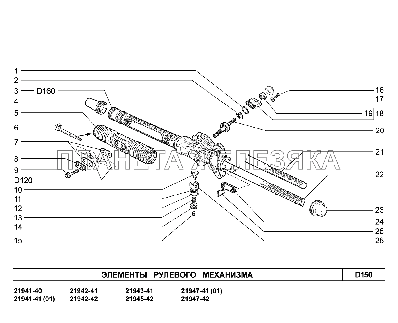 D150. Элементы рулевого механизма Lada Kalina New 2194