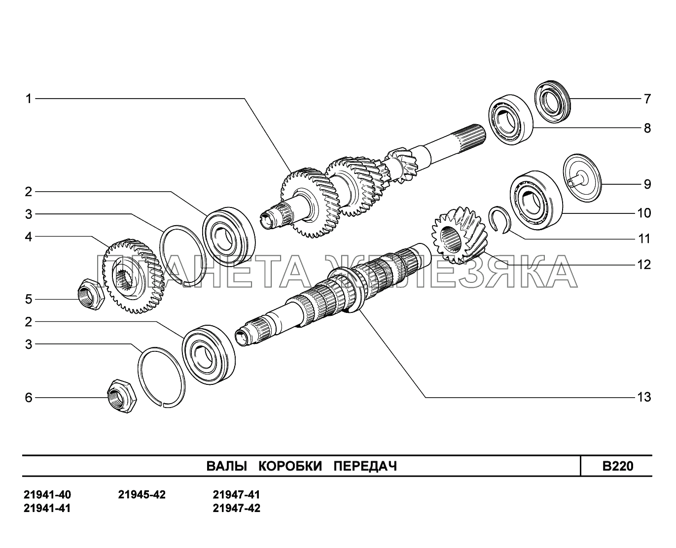 B220. Валы  коробки  передач Lada Kalina New 2194