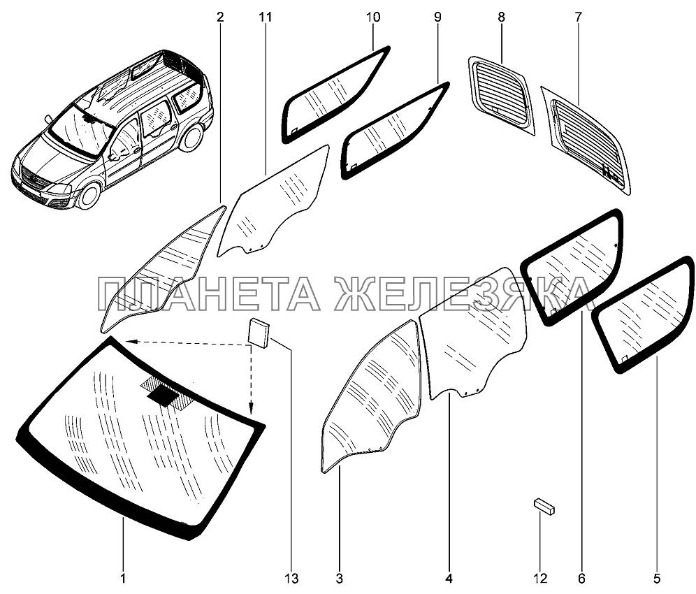 Стекла (периметр кузова) Лада Ларгус 4601