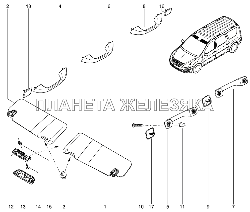 Поручни, козырьки, ключки Лада Ларгус 4601