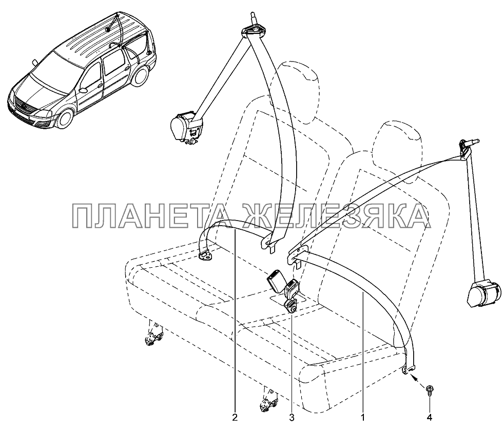 Ремни безопасности 3-го ряда Лада Ларгус 4601