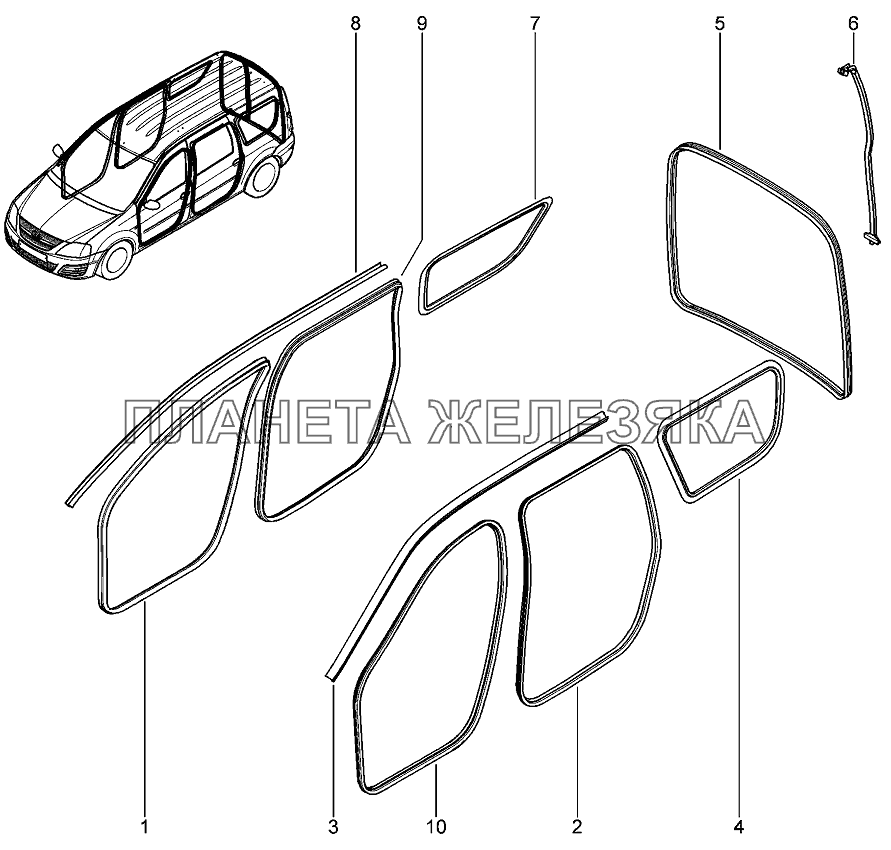 Уплотнители стекол Лада Ларгус 4601