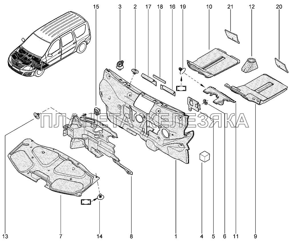 Шумоизоляция подкапотная Лада Ларгус 4601