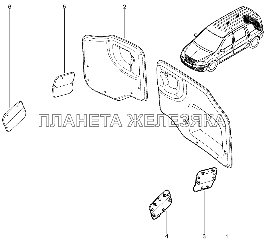 Обивка задних дверей Лада Ларгус 4601