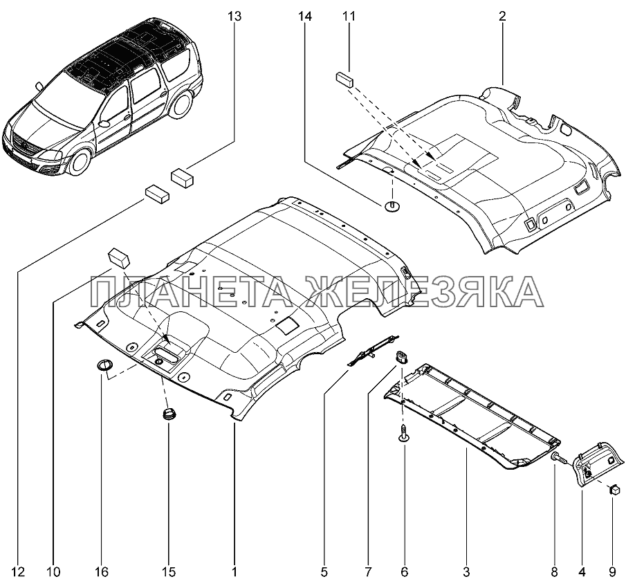 Обивка потолка Лада Ларгус 4601