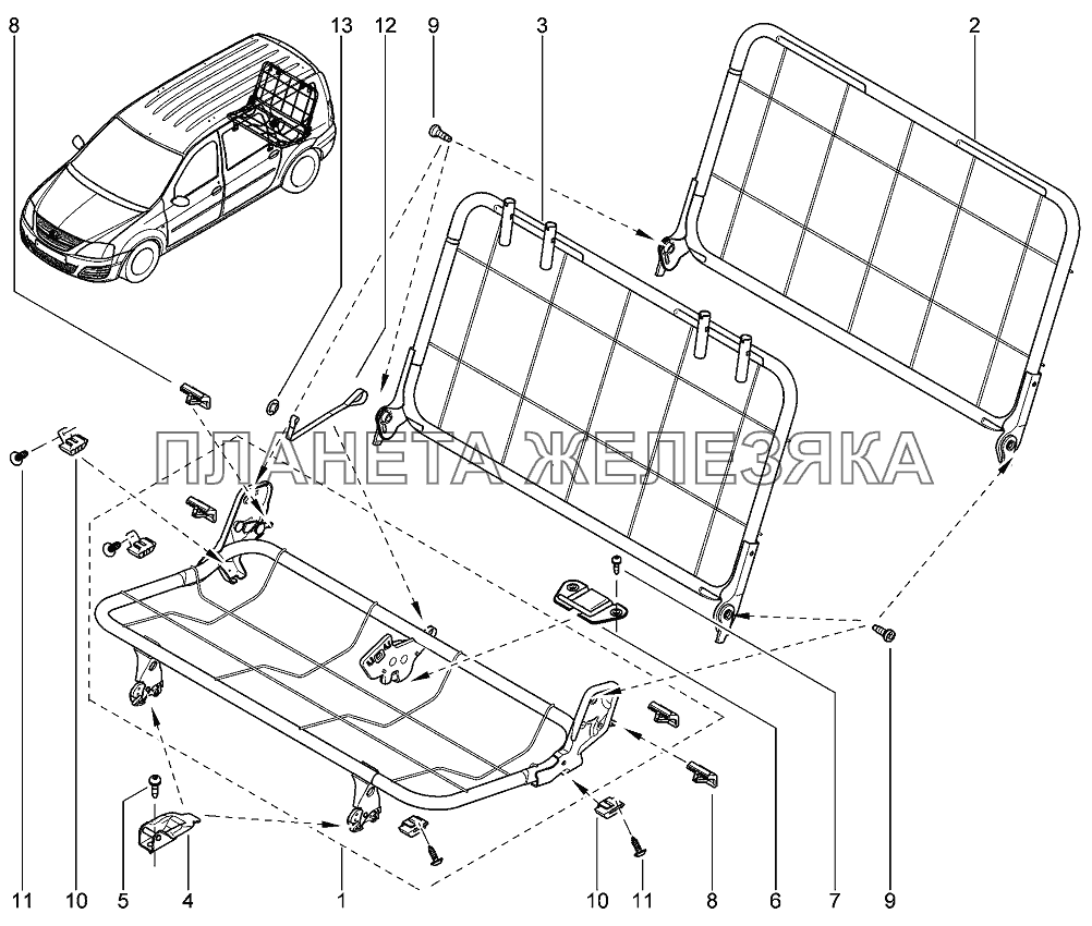 Каркас сидений 3-й ряд Лада Ларгус 4601