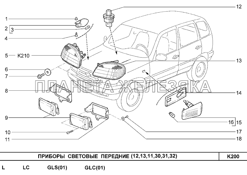 Приборы световые передние (12,13,11,30,31,32) Шевроле Нива-1,7