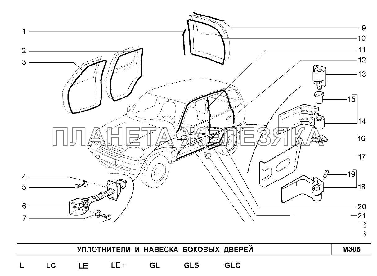 Уплотнители и навеска боковых дверей Шевроле Нива-1,7