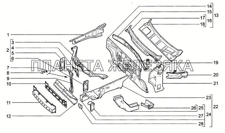 Каркас передка Chevrolet Niva 1.7