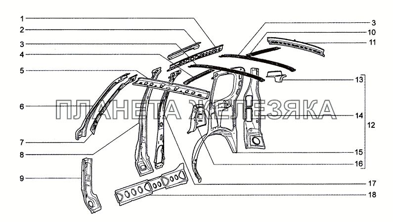 Каркас боковины и крыши Chevrolet Niva 1.7