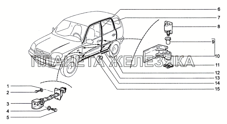 Навеска боковых дверей и уплотнители Chevrolet Niva 1.7