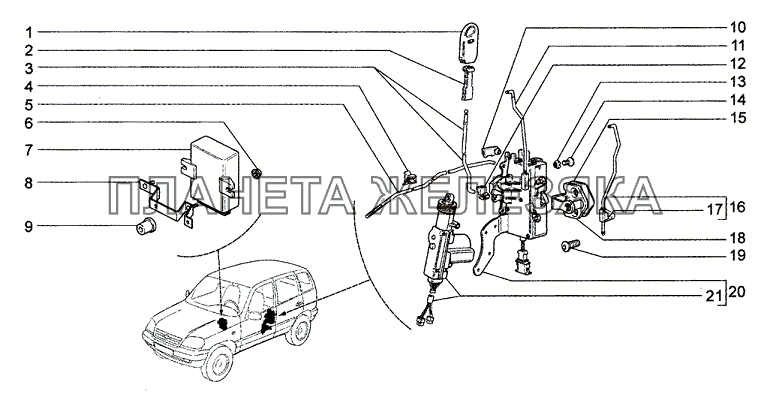 Замки передних дверей Chevrolet Niva 1.7