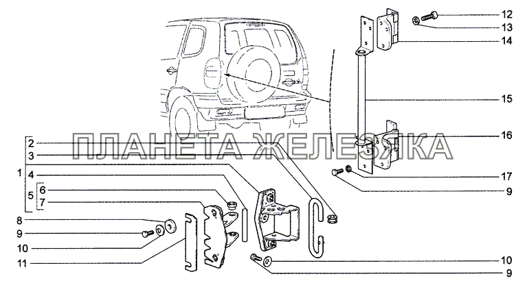 Навеска двери задка Chevrolet Niva 1.7