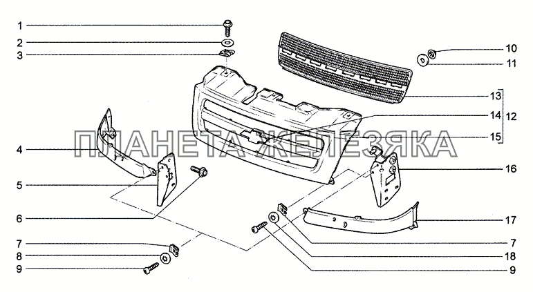 Облицовка радиатора (11, 12, 13, 30, 31, 32) Chevrolet Niva 1.7